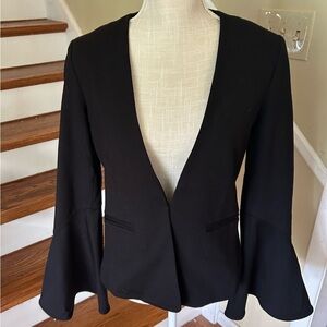 Cartonnier/Anthropologie Black Bell‑Sleeve Blazer Small Classic Tailored Jacket